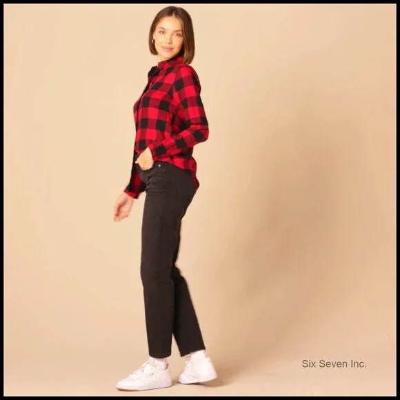 High-Rise Straight Jeans Classic Denim Slim Fit Stretch Comfort Everyday